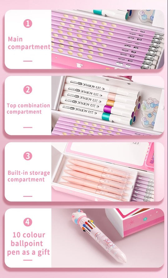 Kawaii Secret Box - Cute Unicorn Pencil Box with Dual Locks !!