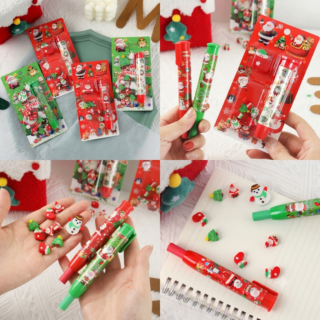 Christmas - Push Eraser with Cute Mini Erasers