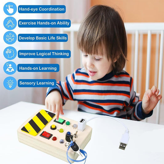 Wooden Switch Toy with Light Switch & Buttons USB Plug Busy Board Montessori Toys Sensory Toys