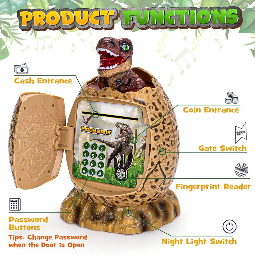 Big Dinosaur Piggy Bank | With Electronic Fingerprint & Password