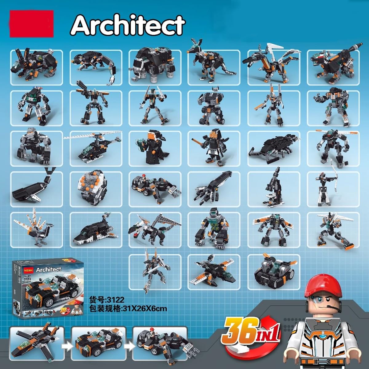 36-in-1 Building Blocks Set β 256+ Pieces Creative Construction Toy
