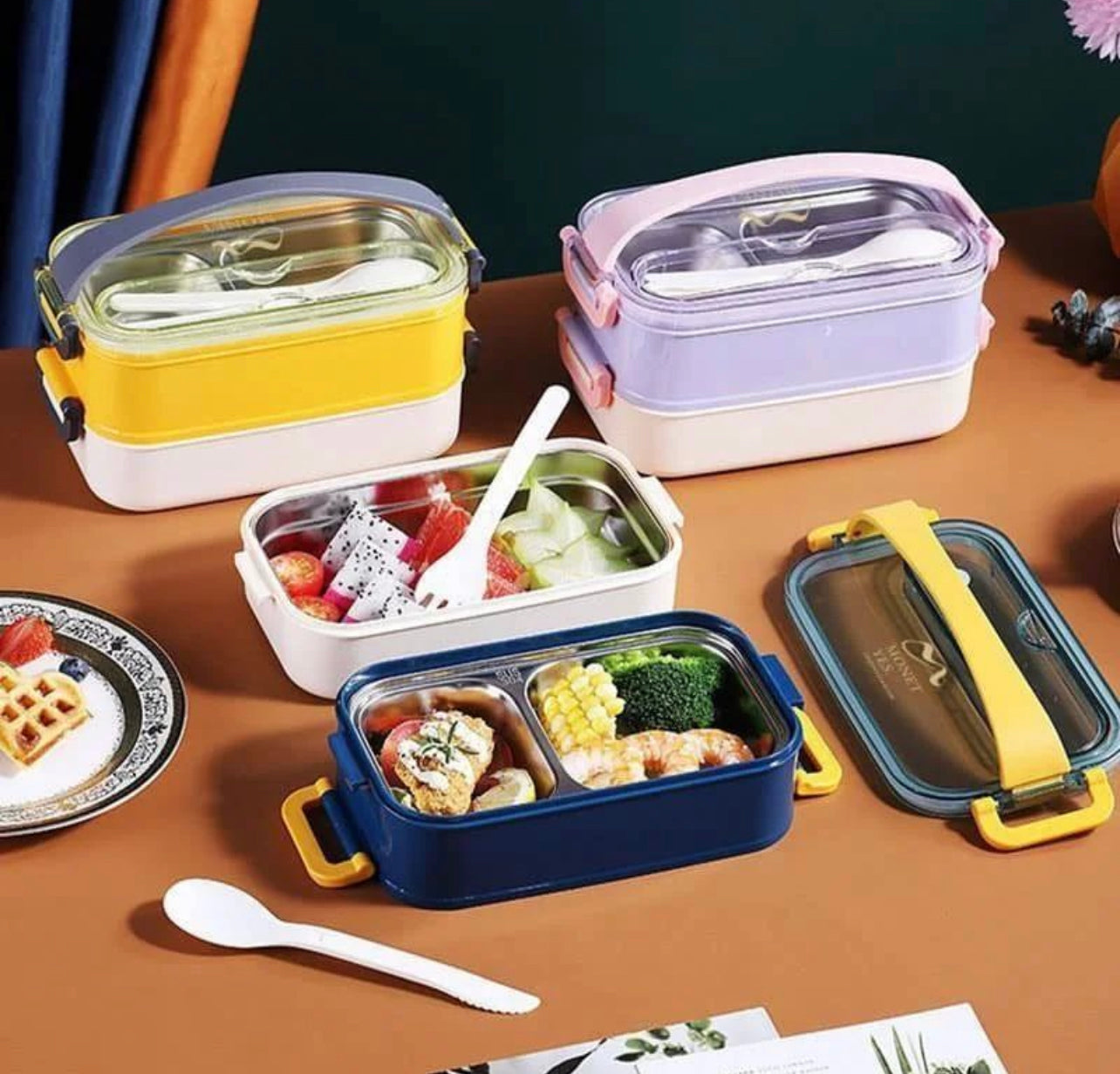 Double Decker Lunch Box with Bamboo Lid & Utensils - iREAD