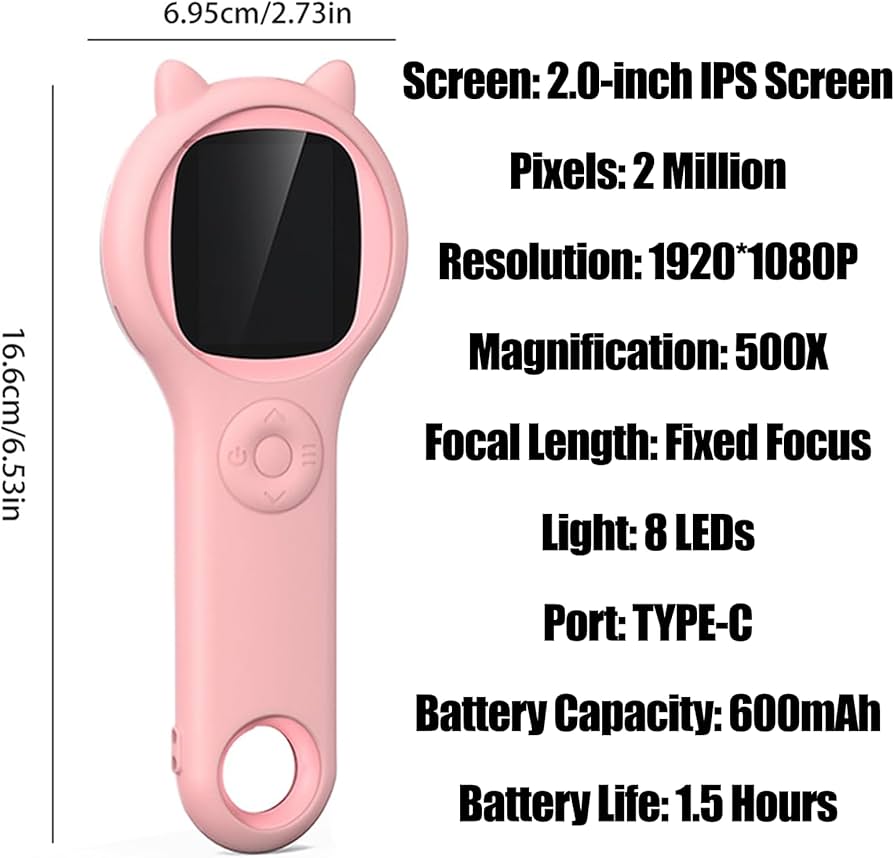 Kids Digital Microscope - 2000x Magnification, HD Display