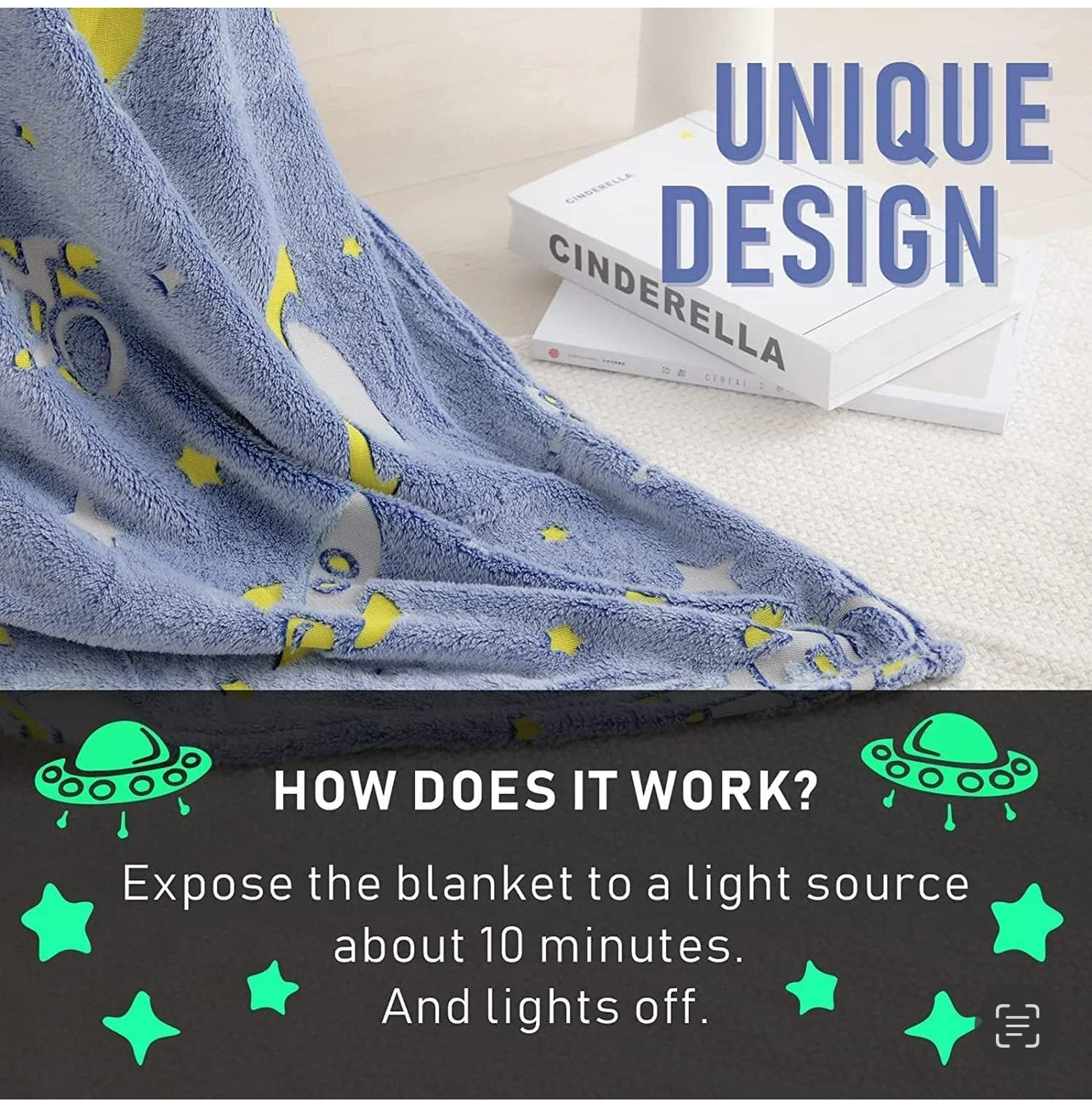Super Soft Cozy Furry Big Blanket - Glow in The Dark (5ft x 6ft)