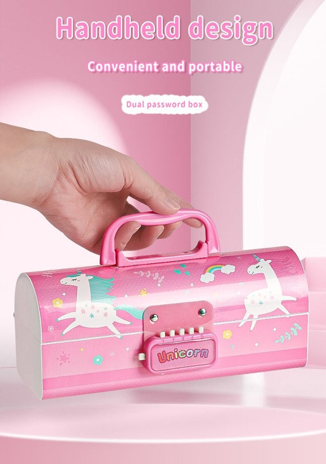 Kawaii Secret Box Cute Unicorn Pencil Box with Dual Locks