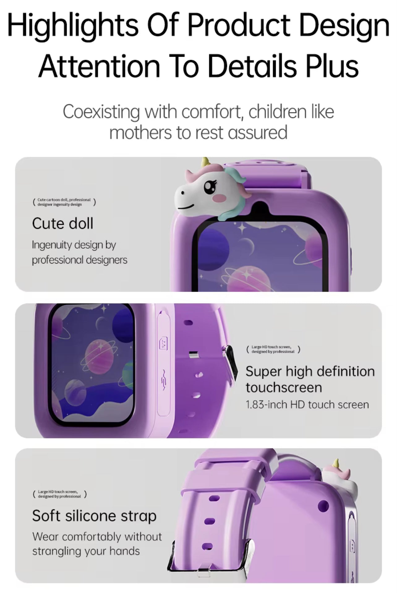 Koool - 1.83” Touch Screen Kids Smart Watch Built In 36 Games Video Recorder Music Player with Flashlight
