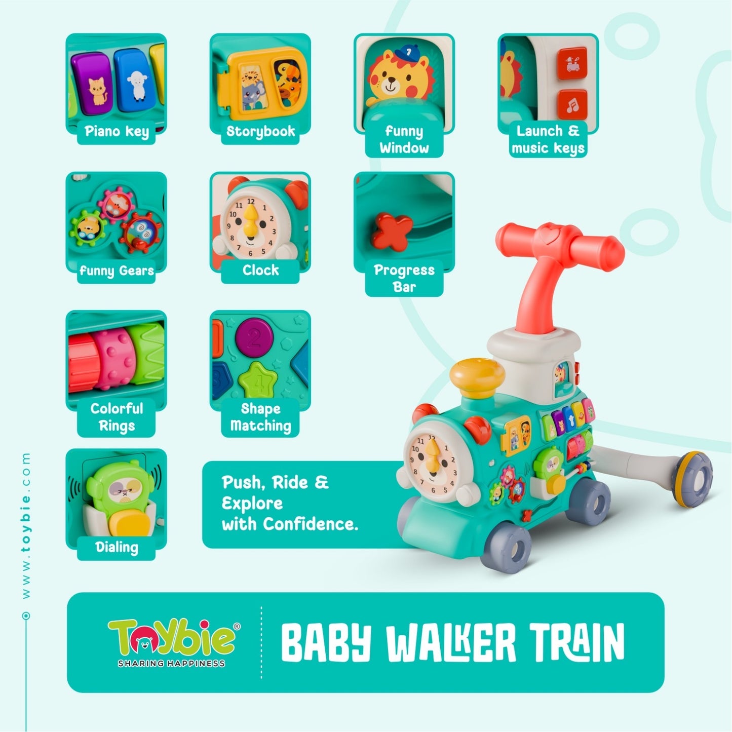Baby Walker 5 in 1 | Steam Train Walker with Light Music for Riding, Pulling,Pushing for Babies