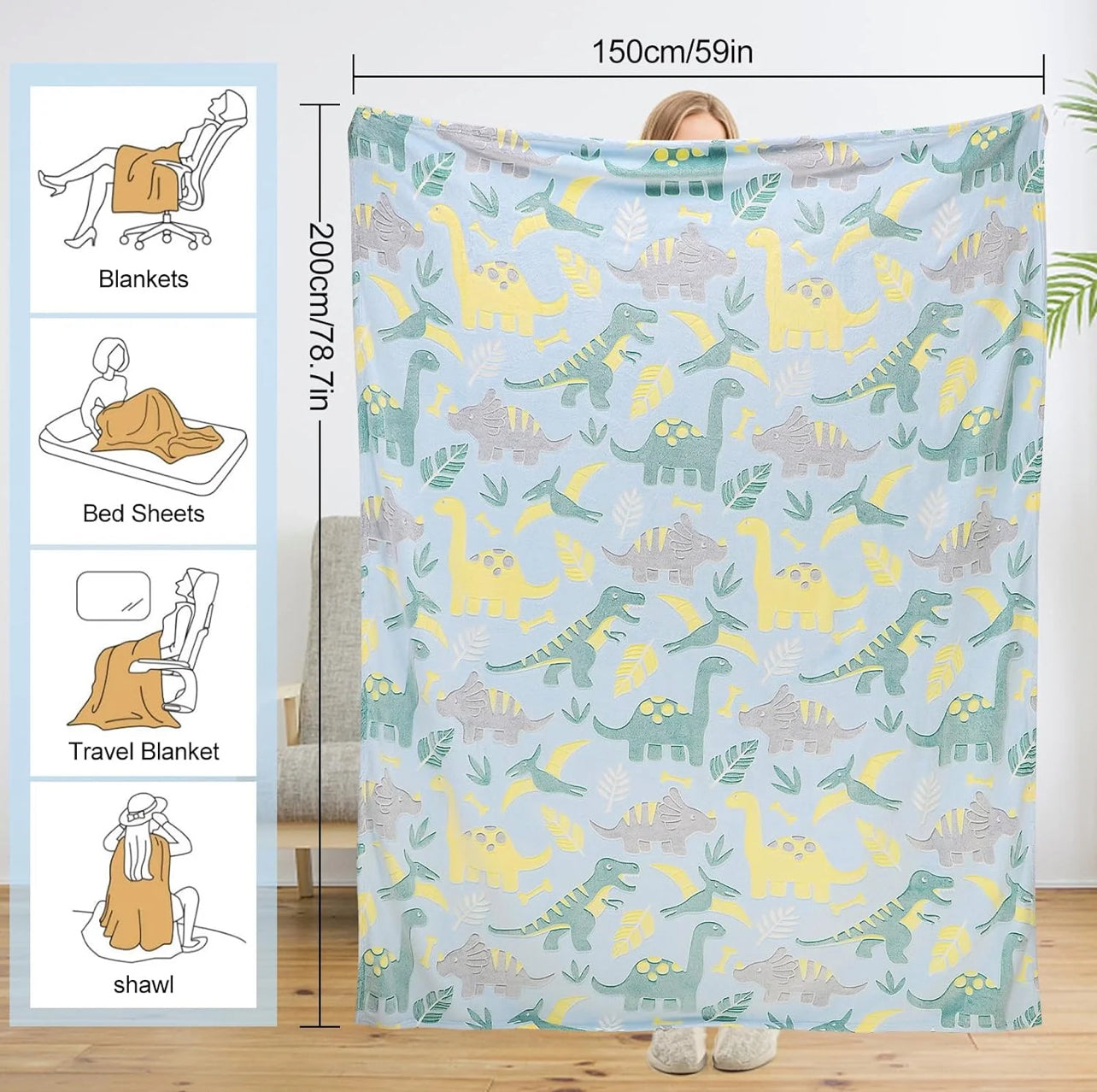 Super Soft Cozy Furry Big Blanket - Glow in The Dark (5ft x 6ft) de