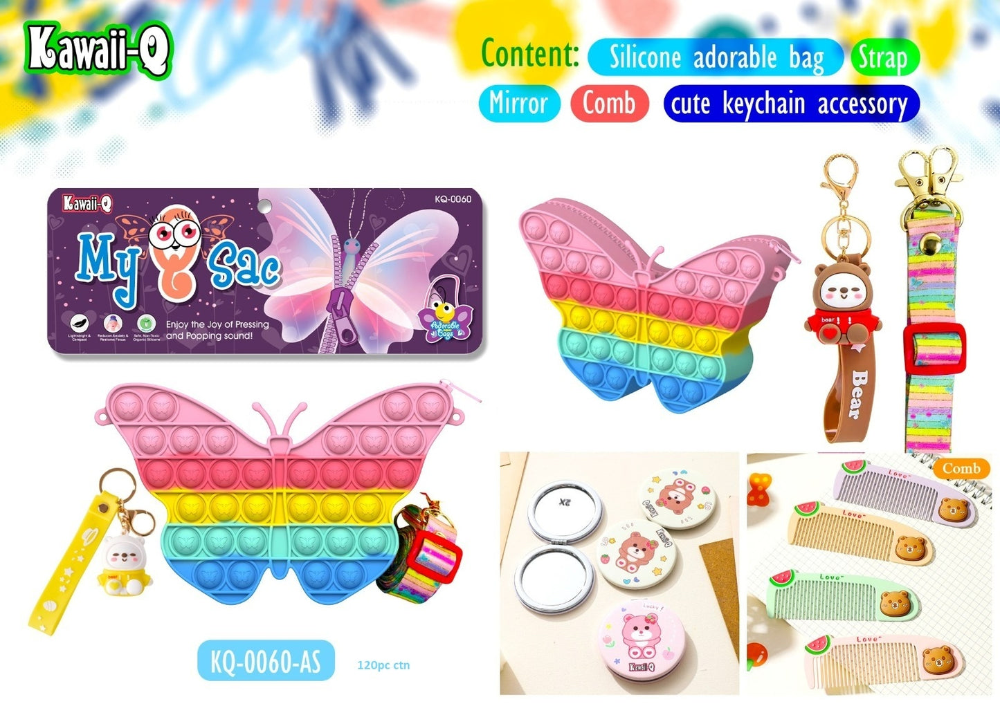 Pop IT Unicorn/Butterfly Sling Bag with Comb and Mirror