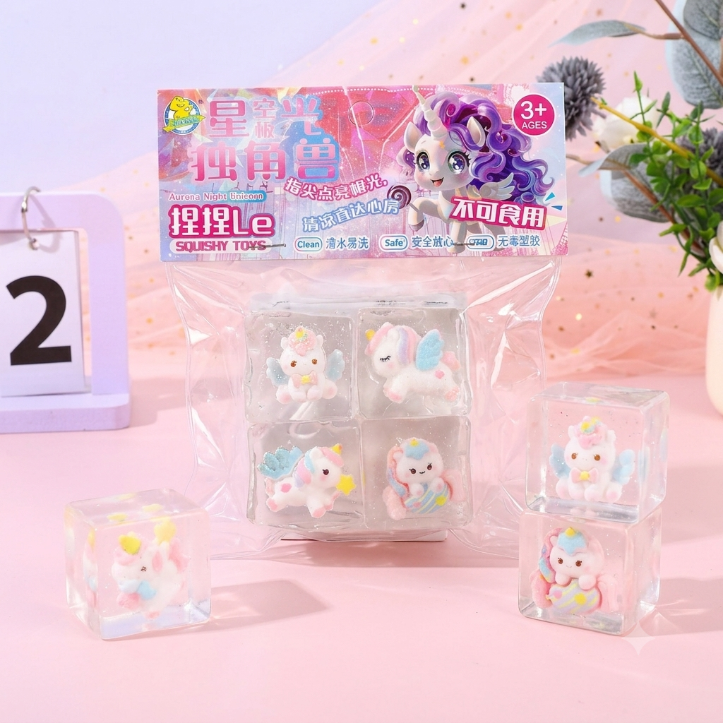 Unicorn Cube Squish Toy - 4pcs Set