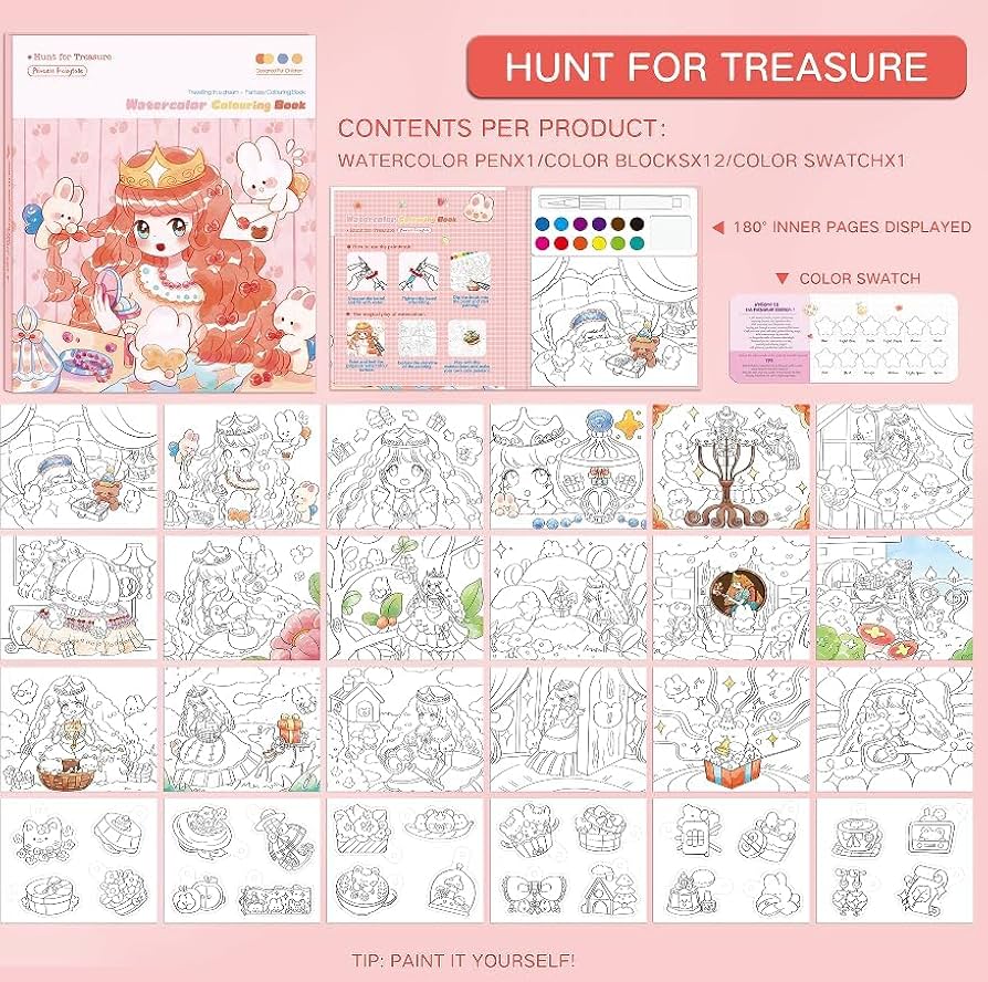 Watercolor Colouring Book - 12 page
