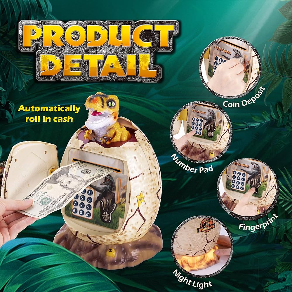 Big Dinosaur Piggy Bank | With Electronic Fingerprint & Password