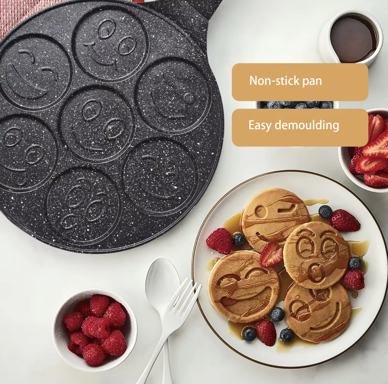 Smiley Pancakes/Egg Shaper - Non Stick Pan !!
