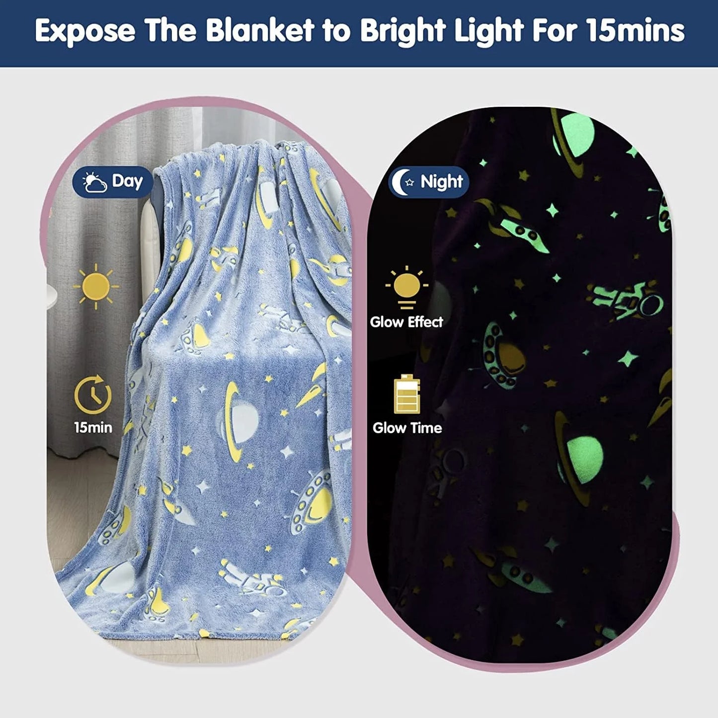 Super Soft Cozy Furry Big Blanket - Glow in The Dark (5ft x 6ft)
