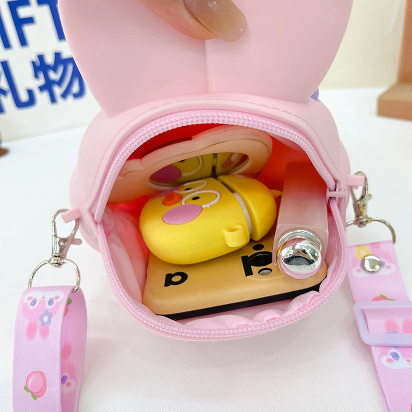 Cute Little Bunny Cute Zipper Sling Bag with Mirror Comb and Keychain