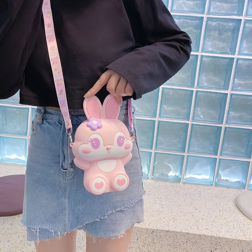 Cute Little Bunny Cute Zipper Sling Bag with Mirror Comb and Keychain