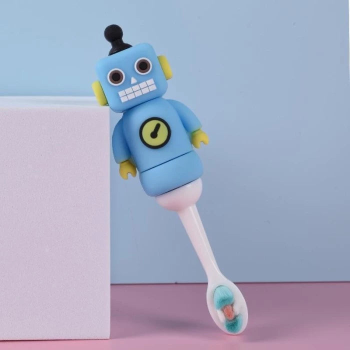 Cute 3D Baby Rocket/Robot Shape Microfiber Soft Bristles Toothbrush with Travel Case