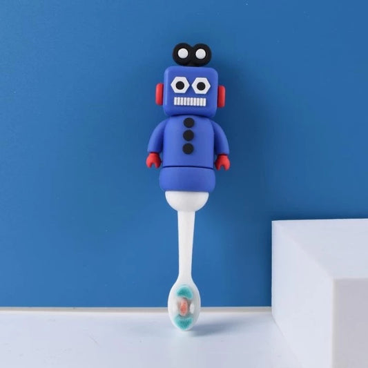 Cute 3D Baby Rocket/Robot Shape Microfiber Soft Bristles Toothbrush with Travel Case