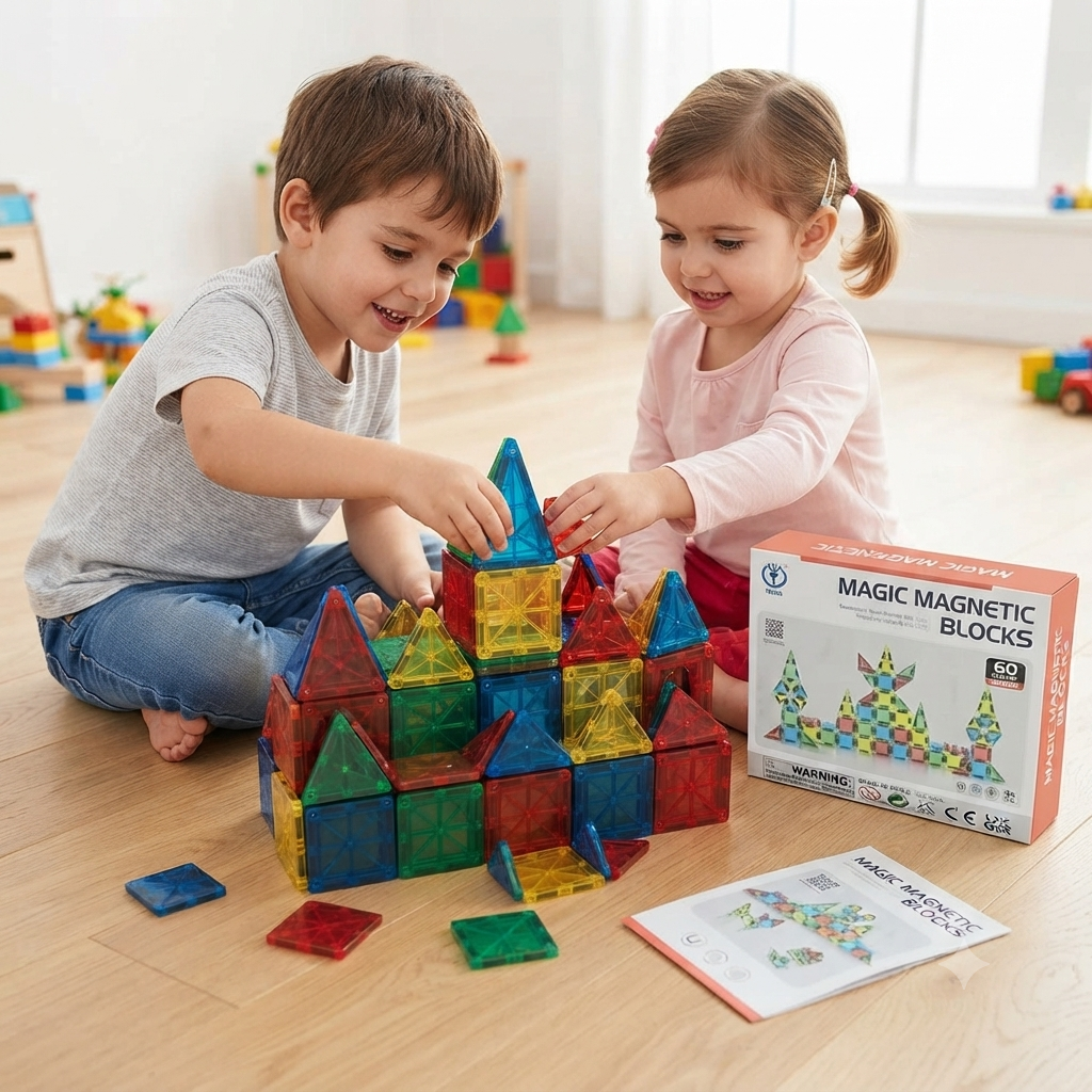 60pcs Compact Magnetic Tiles Travel Set (STEM)