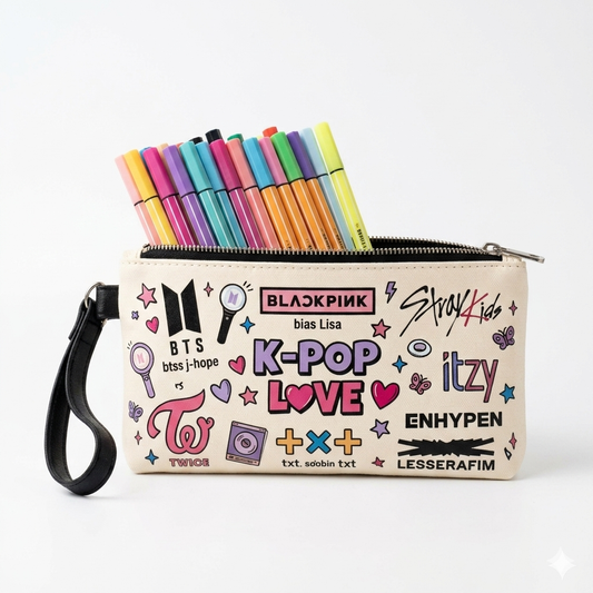 K-Pop Themed Pencil Pouch Single Zipper Closure