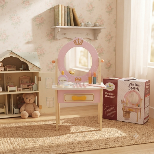Kids Wooden Princess Vanity Dressing Table with Mirror
