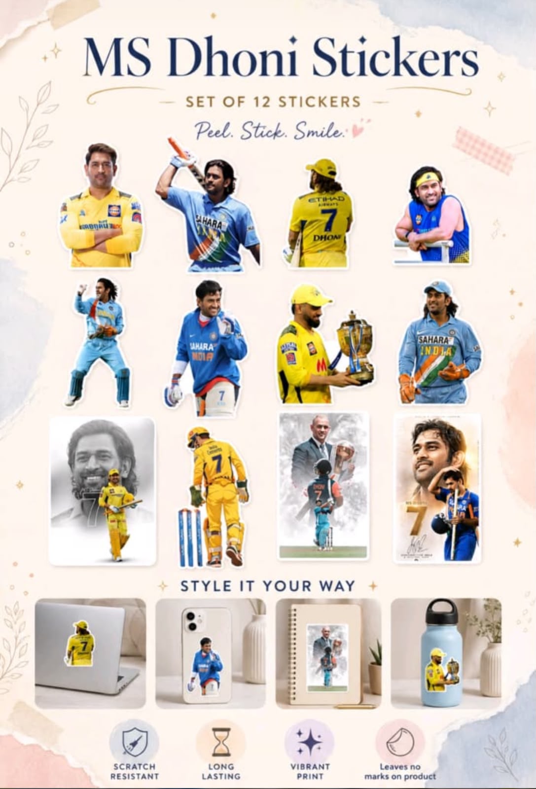 MS Dhoni Stickers | 12pcs