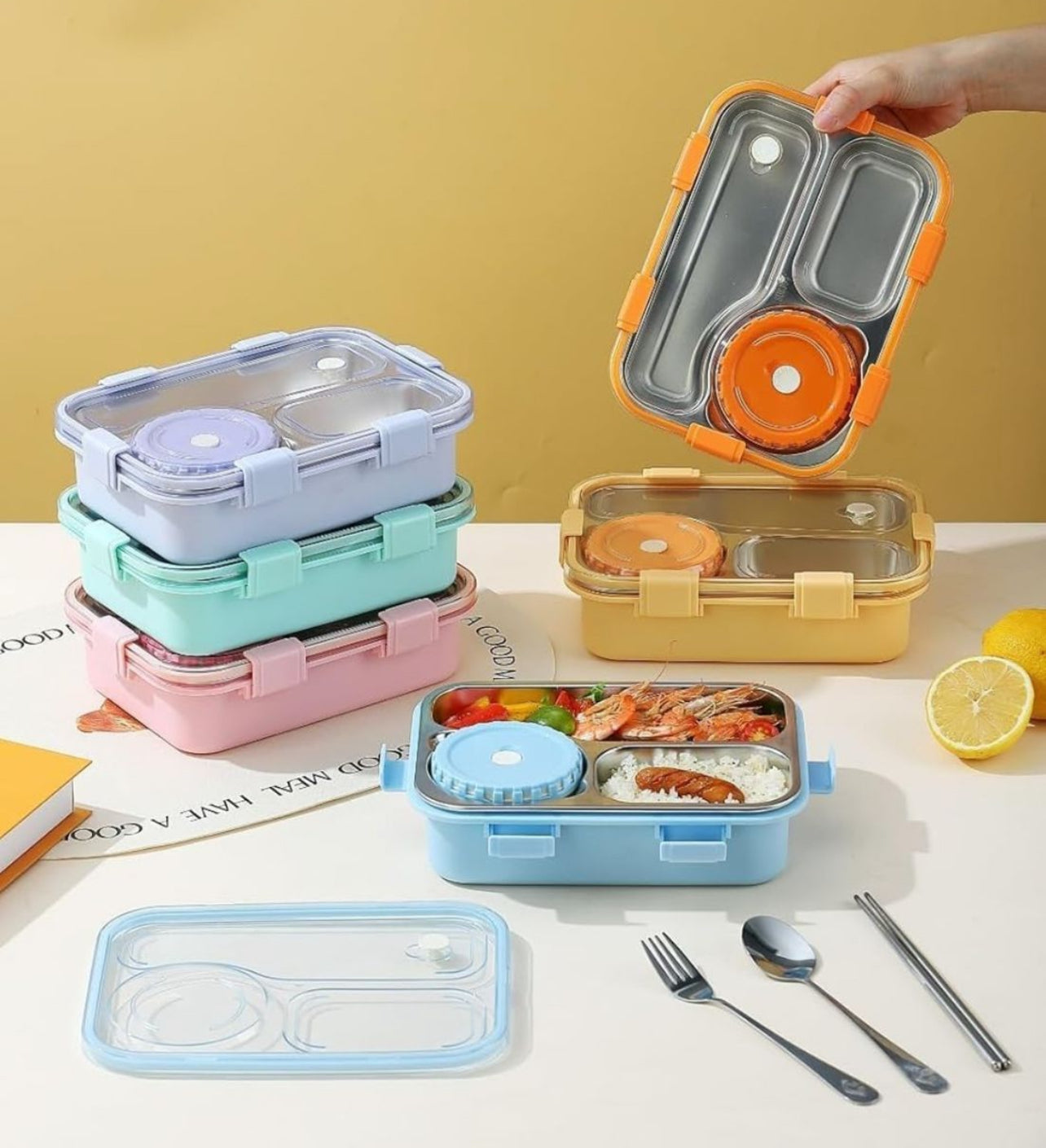 Pastel Lunchbox with 3 Compartments : For Kids and Teenagers