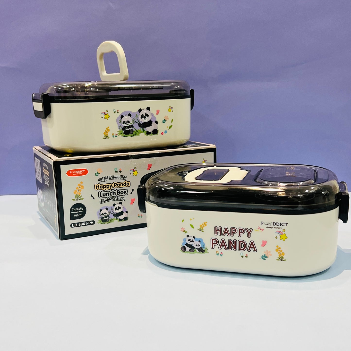 Panda Themed Lunch Box : 700ml Capacity with Mobile Holder