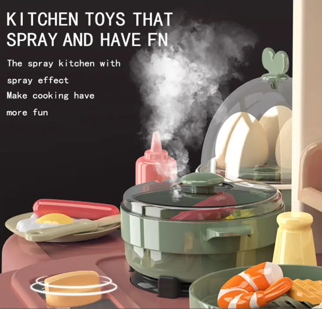 Big Kitchen Pretend Set | 42pcs | Water Spray | Mist | Music