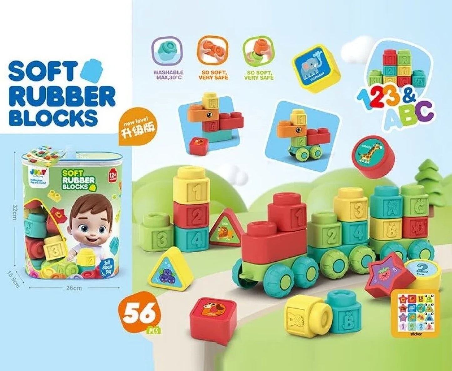 Kids Learn - 56Pcs Soft Rubber Blocks