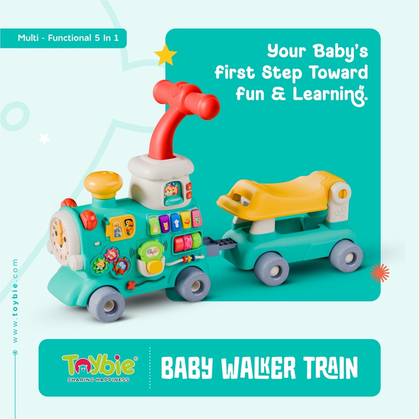 Baby Walker 5 in 1 | Steam Train Walker with Light Music for Riding, Pulling,Pushing for Babies