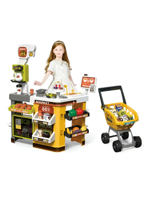 Kids Supermarket Play Set - Shopping Cart, Scanner & Cash Register | Pretend Play Grocery Store