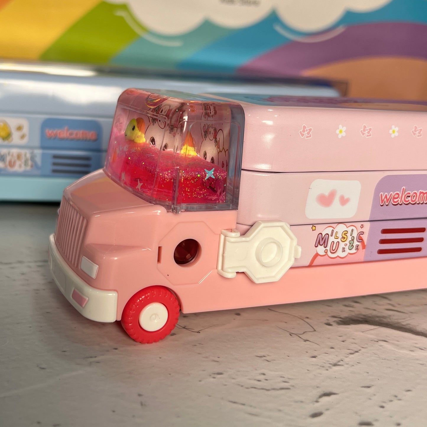 Bus Shaped Watery Glitter Pencil Box