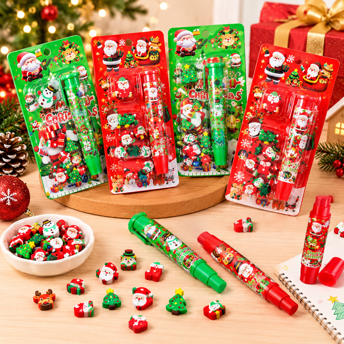 Christmas - Push Eraser with Cute Mini Erasers