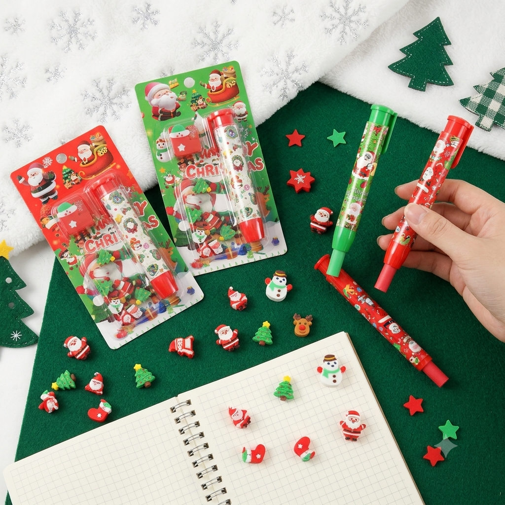 Christmas - Push Eraser with Cute Mini Erasers