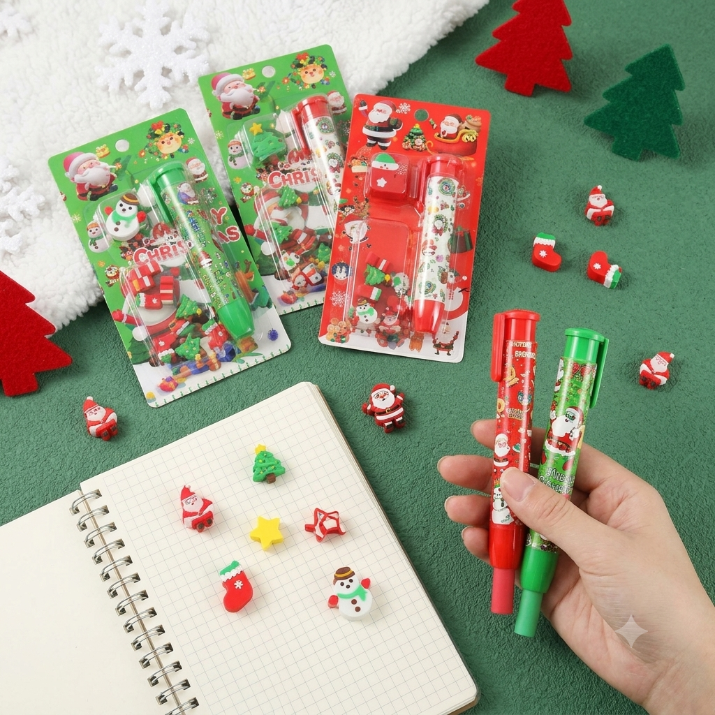 Christmas - Push Eraser with Cute Mini Erasers