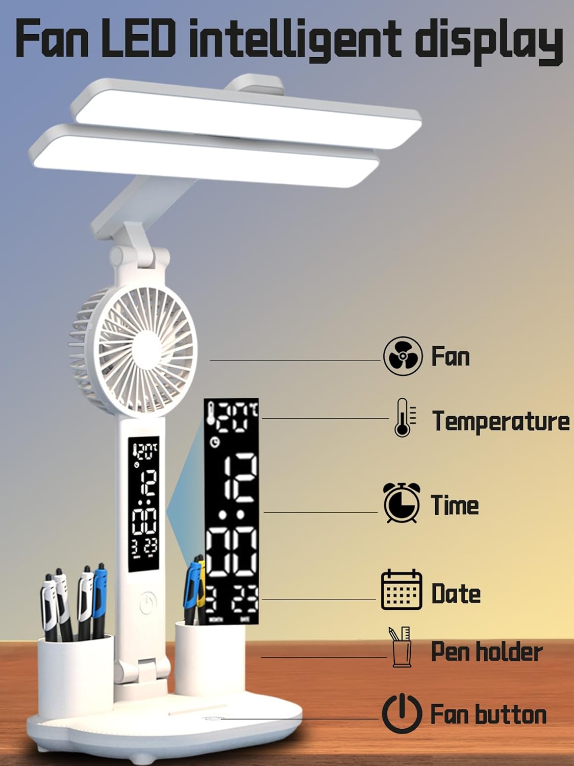 Stylist Desk Lamp - Fan + Clock