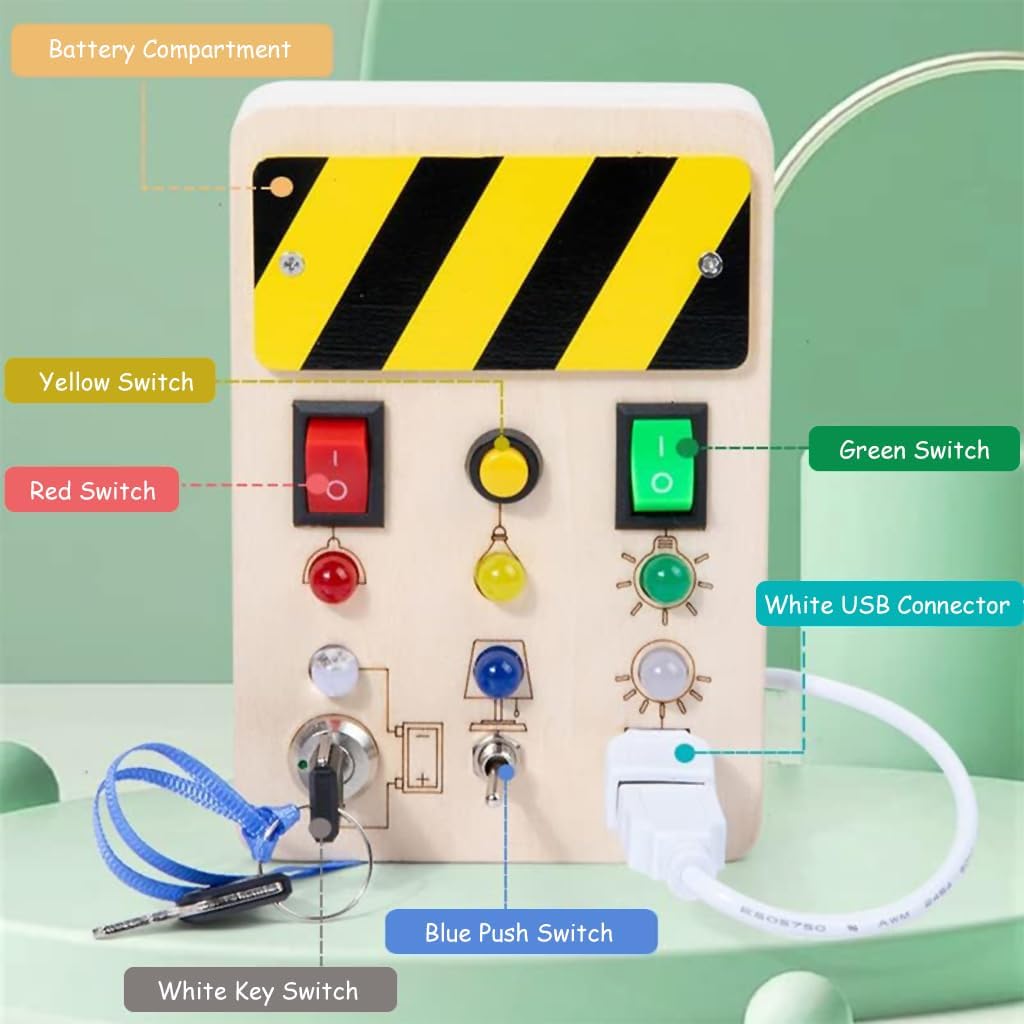 Wooden Switch Toy with Light Switch & Buttons USB Plug Busy Board Montessori Toys Sensory Toys