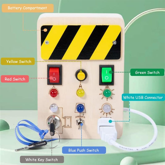 Wooden Switch Toy with Light Switch & Buttons USB Plug Busy Board Montessori Toys Sensory Toys