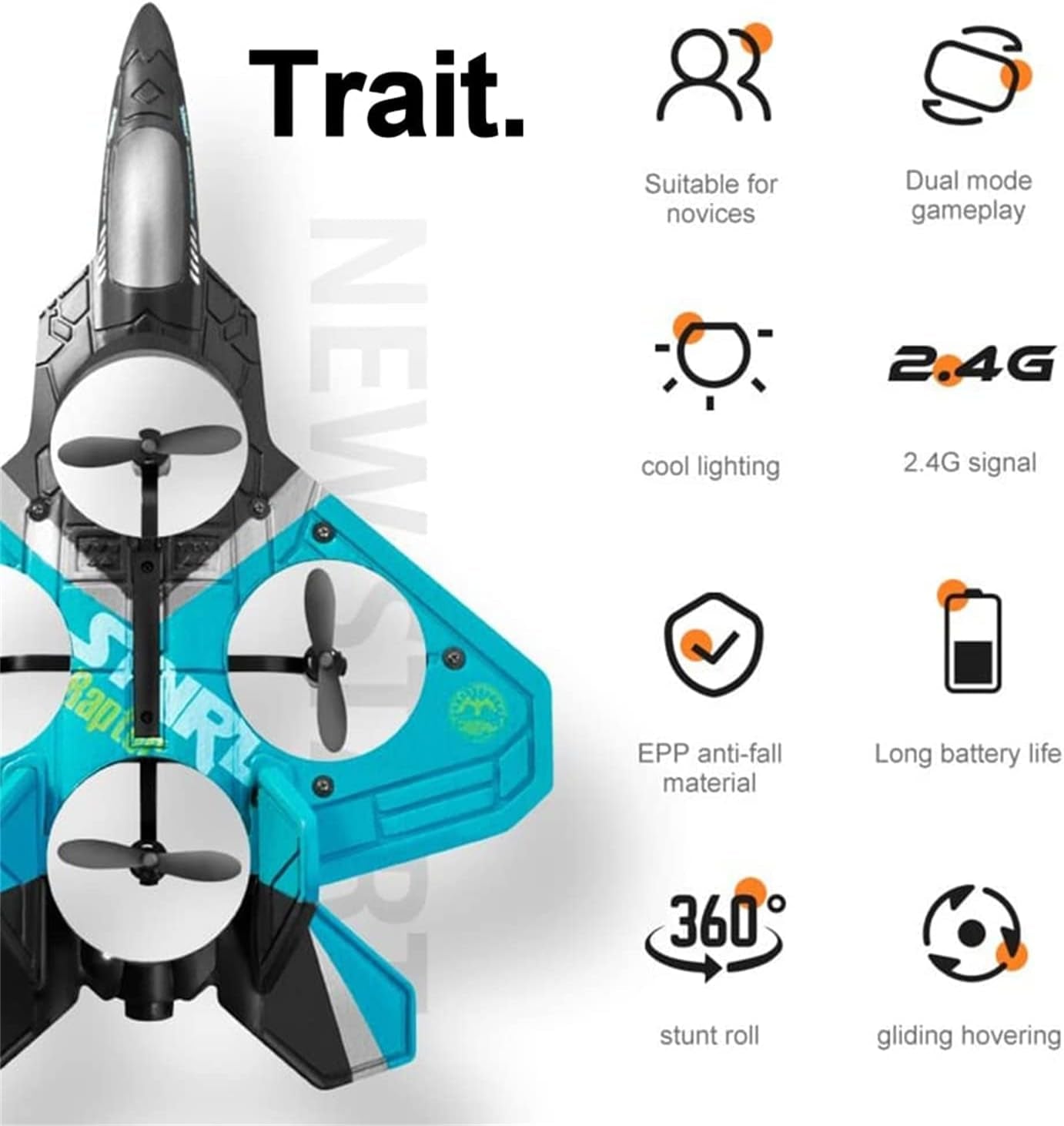 4DRC - V17 RC Jet Fighter | 2.4GHz, 360° Stunt Spin Remote & Light