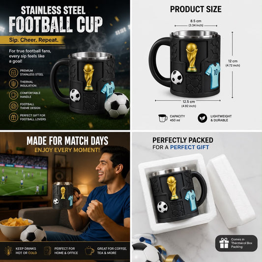3D Football Mug | Resin Art - Stainless Steel