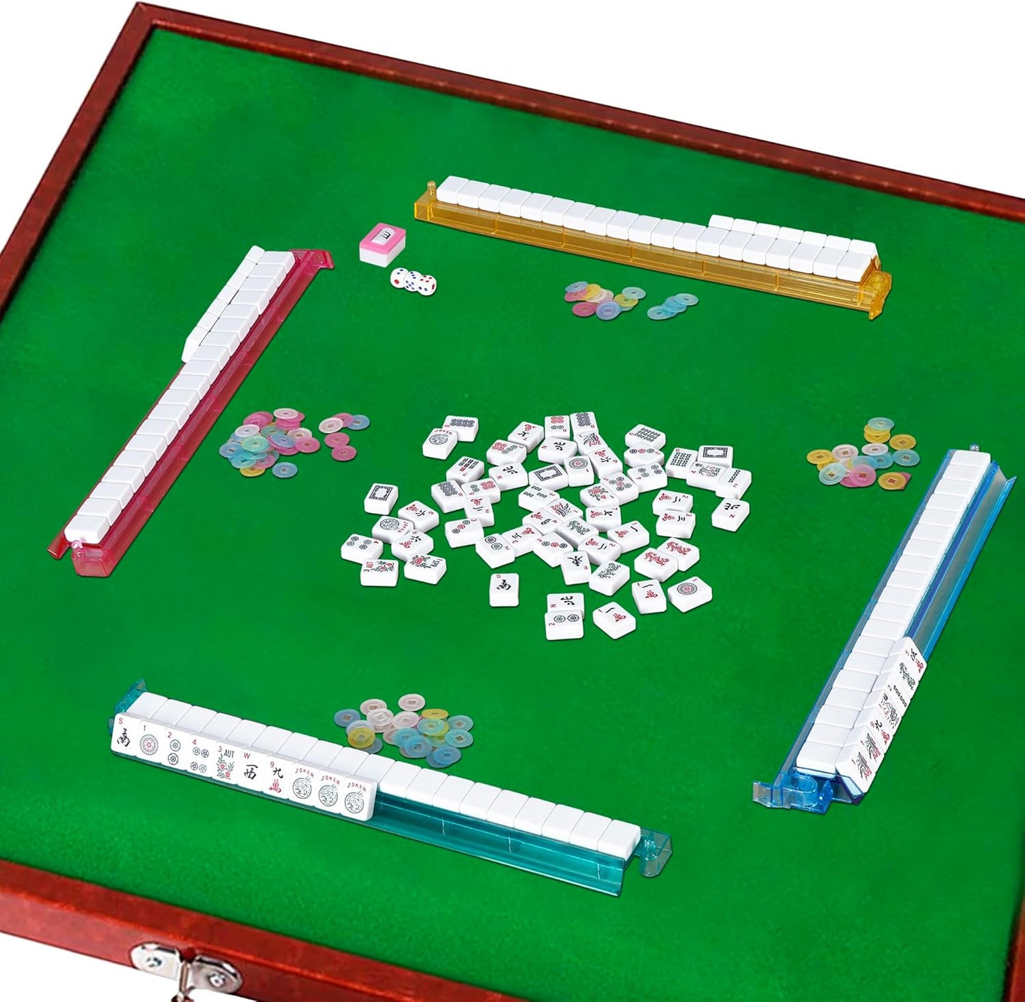 American Mahjong Set - 166 Tiles, 4 Colors All-in-One Rack/Pushers