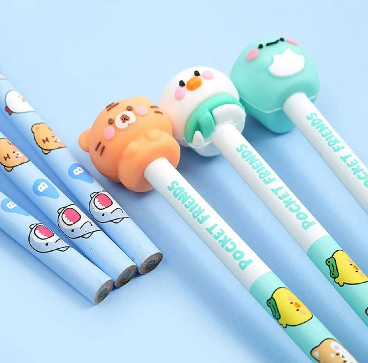 Charming Kawaii Baby Animal Design Toppers with Pencil - Set of 6