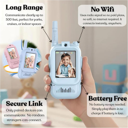 Video Walkie Talkies 2.0  | 2” Screen, Share Pic, Micro Chat, Emoji