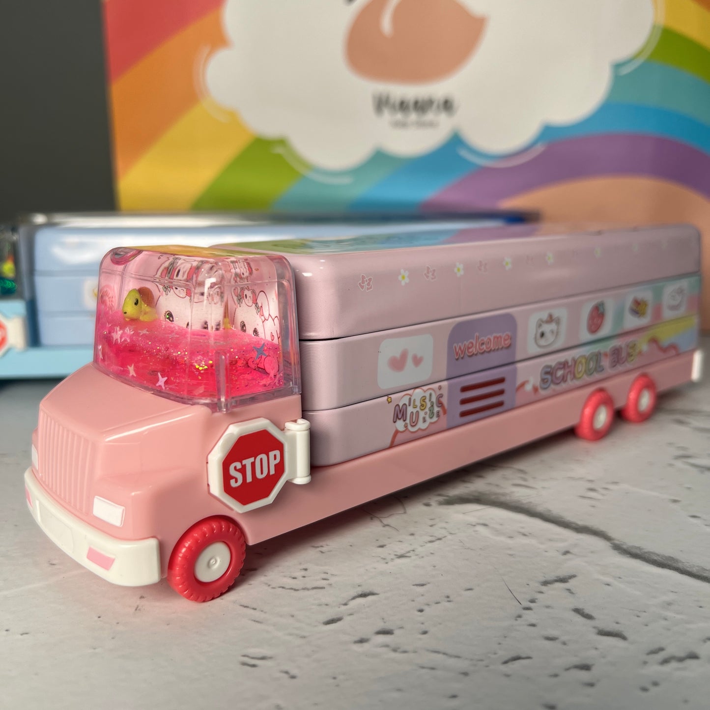 Bus Shaped Watery Glitter Pencil Box