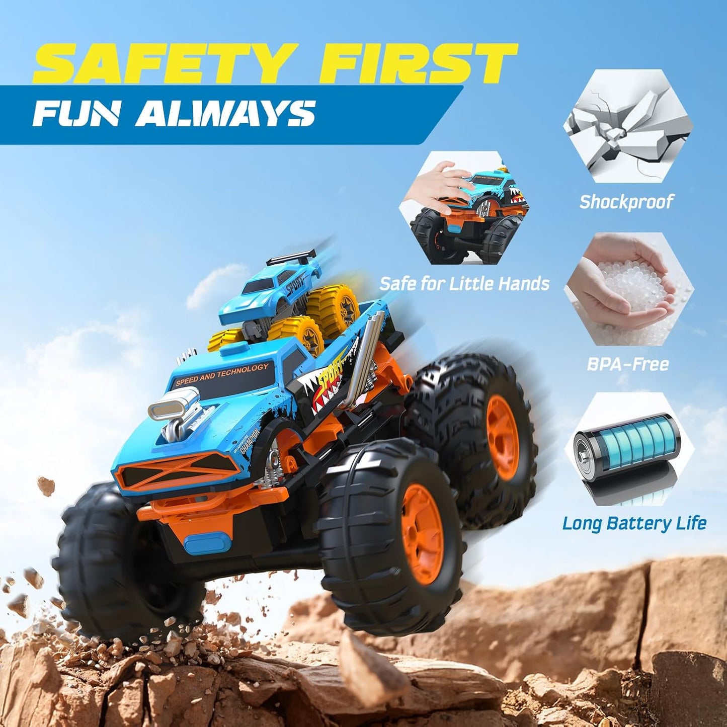 RC Monster Truck - All Terrain Drive | Transforms to Launcher Track