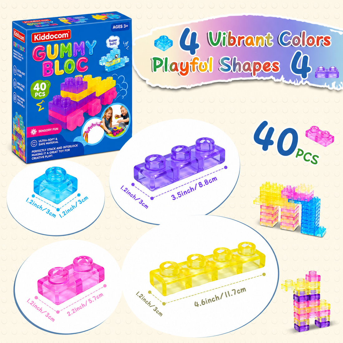 Gummy Blocks - 40pcs | Montessori, Sensory, Squishy and Stretchable | PreBooking (approx 10th June)