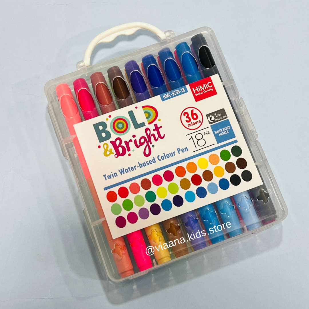 Bold and Bright - Twin Water Based Colour Pens | 18pcs | 36 Colours