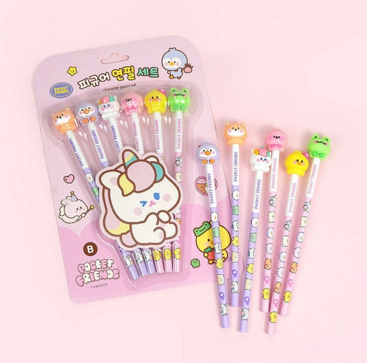 Charming Kawaii Baby Animal Design Toppers with Pencil - Set of 6