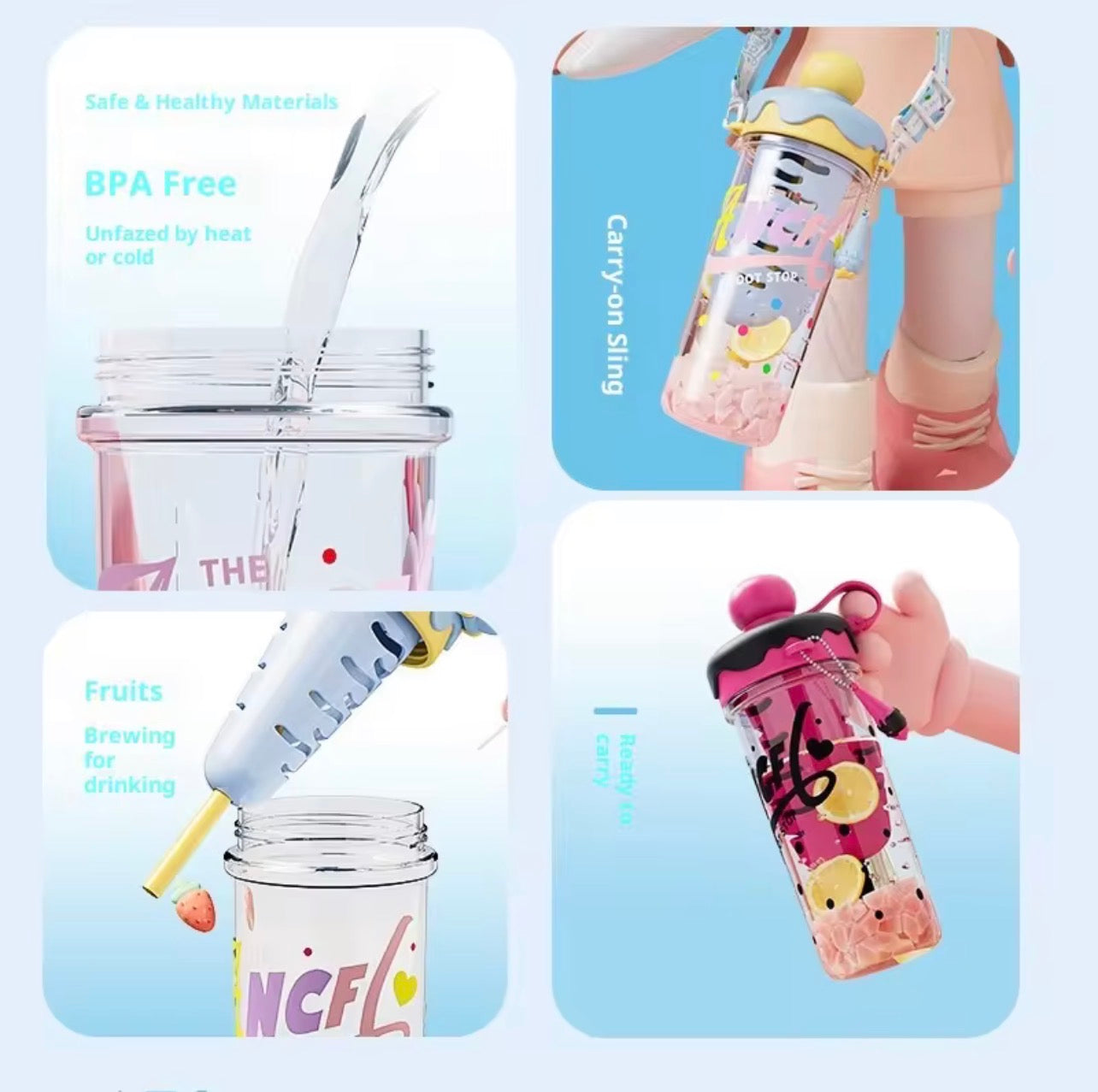 Ice Cream Straw Cup with Sling n Stainer | 880ml